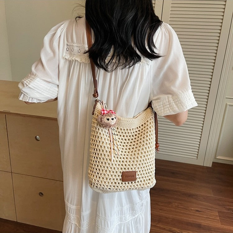 Cross-border large-capacity knitted bags women's summer 2025 new versatile shoulder messenger woven bags seaside beach bags