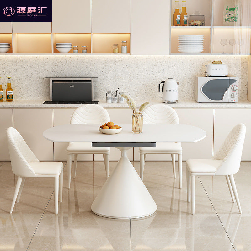 Rock slab dining table round modern living room dining table round rotating telescopic rock slab dining table