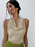women's sexy sleeveless satin shirt  spring and summer  fashion work women's shirt