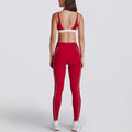fake two-piececontrast color white striped running fitness shorts v neckhalter sports intimates bra yoga suit