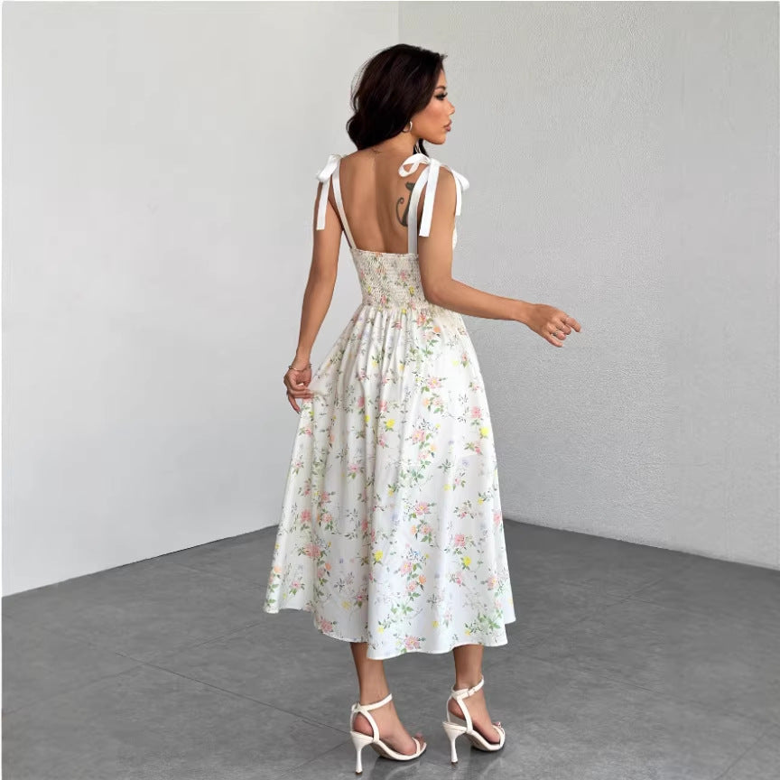 French chic vacation style sweetheart floral sundress - new summer collection, slimming fit, high-end feel, long dress