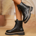 new platform mid-calf boots  autumn/winter european and american casual british style side zipper martin boots women's black