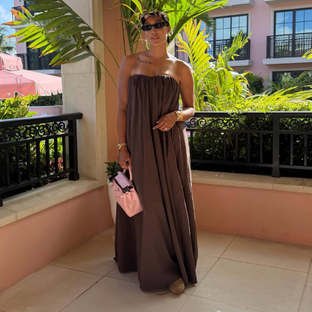 European and american cross-border women's clothing:  summer new arrivals - minimalist casual bandeau solid color loose fit slimming long dress