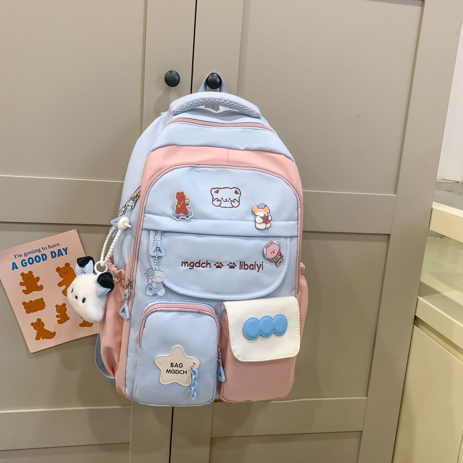 Spring, summer, middle and high school students, large-capacity backpacks, versatile burden reduction, fashion trend, two-piece set, schoolbag, tutoring bag