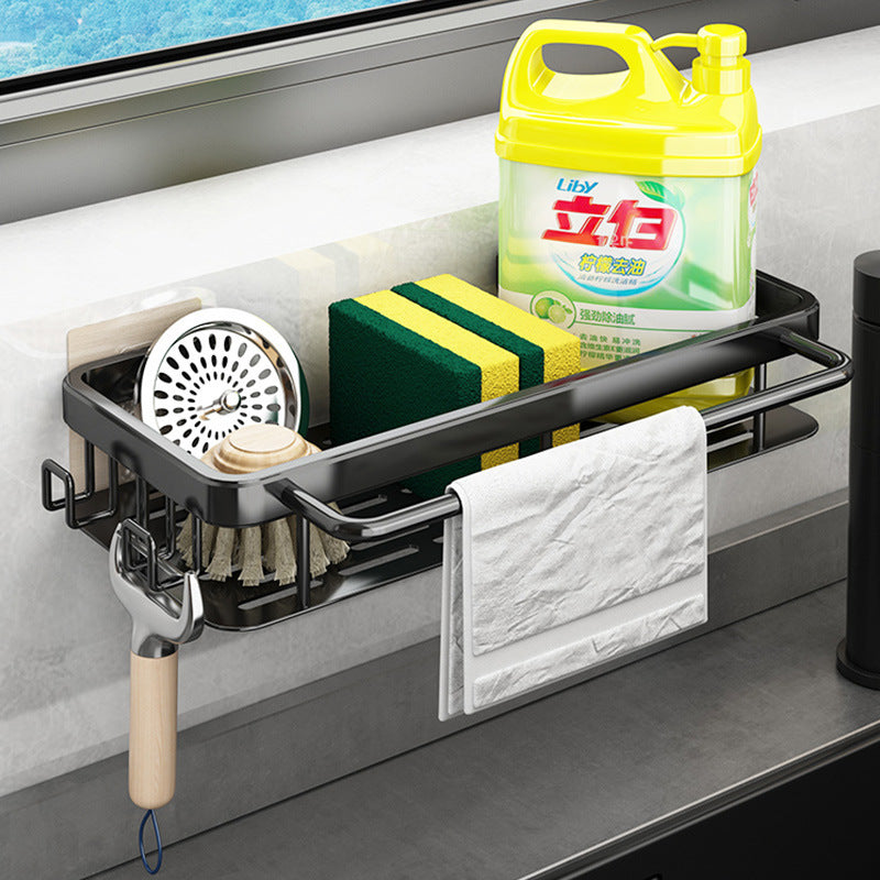 rag rack, kitchen storage rack, shelf, wall-mounted seasoning rack, household sink, sponge drain basket, sink artifact