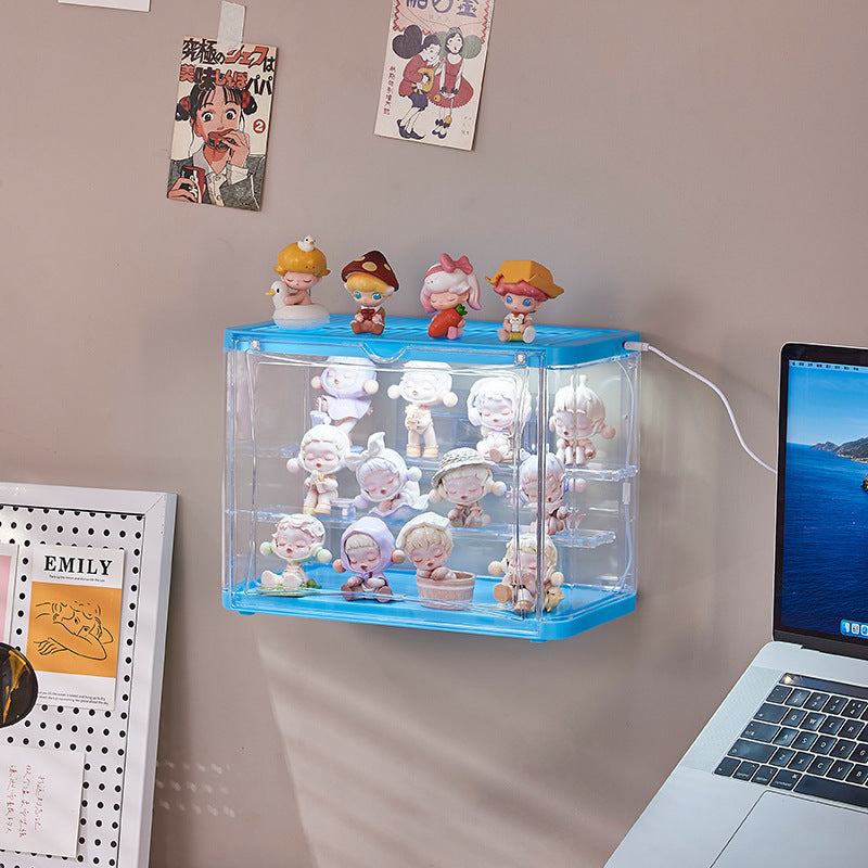 Display rack Wall-mounted dust-proof with lamp storage figure No punching Transparent household building block Toy display shelf