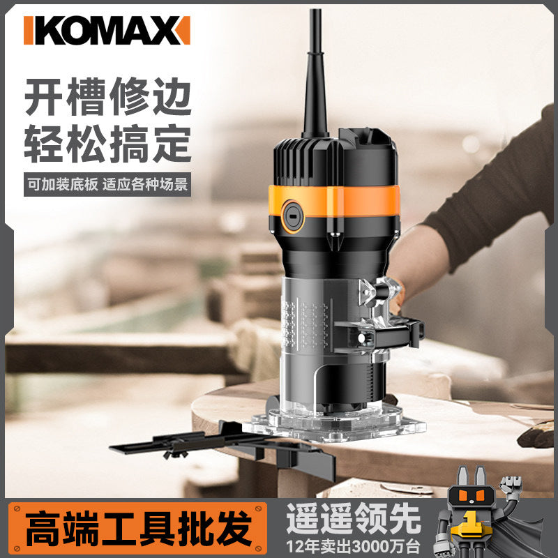 Complete woodworking tool set: multifunctional electric edge trimmer, wood router, aluminum composite panel grooving machine, and engraving router