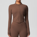 Ready-to-ship cross-border quick-dry brushed fleece workout zip-up top - women's running, activewear, and yoga long sleeve