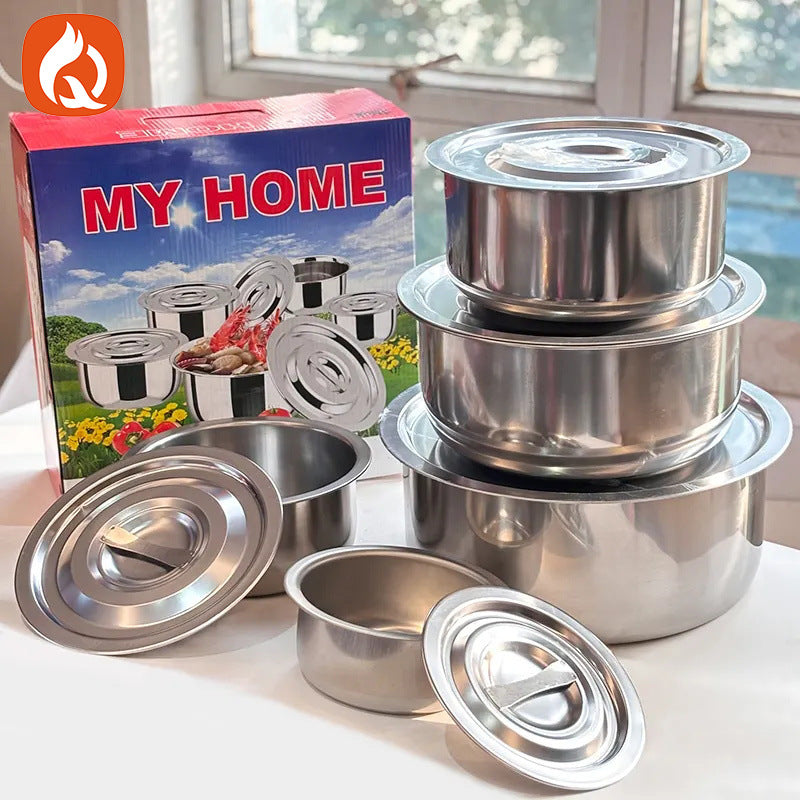 Stainless steel cookware set - cross-border five-piece cookware set with lids, three-piece saucepan set, thai pot, indian pot