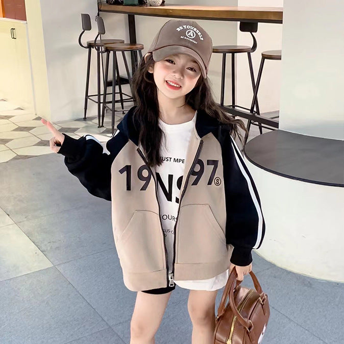 Girls' fall sweatshirt  new stylish children's autumn and winter hooded fleece-lined kids' top, girls' spring and autumn style (big girls)