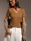 european and american cross-border e-commerce new v-neck knitted short-sleeve shirt solid color loose-fit base layer summer top