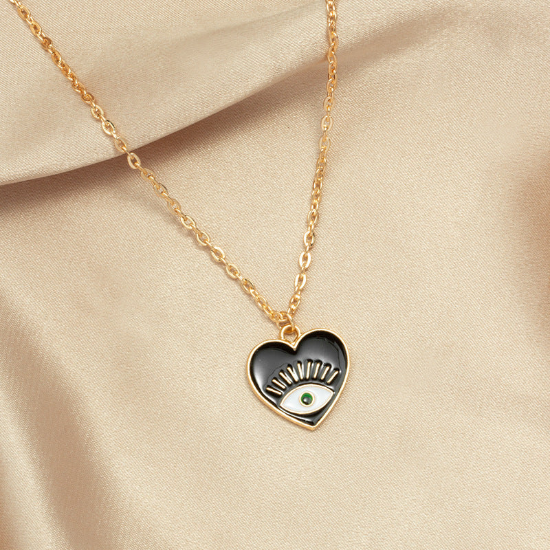 European and american new jewelry gold plated enamel heart devil's eye necklace socialite street style fashion unique clavicle chain for women