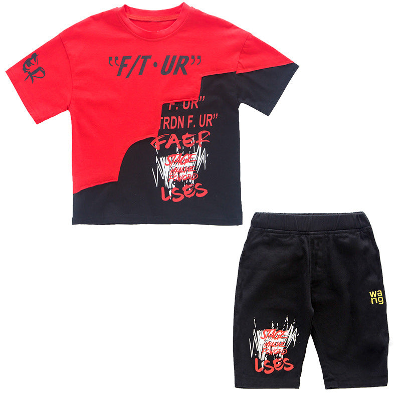 Boys' summer short-sleeve outfit:  new trendy & stylish kids' summer sportswear, korean style, mid-to-large size, chic summer collection