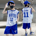 Kids' basketball sleeveless set: boys' summer tank top, competition training team uniform, student sports jersey & shorts - quick dry