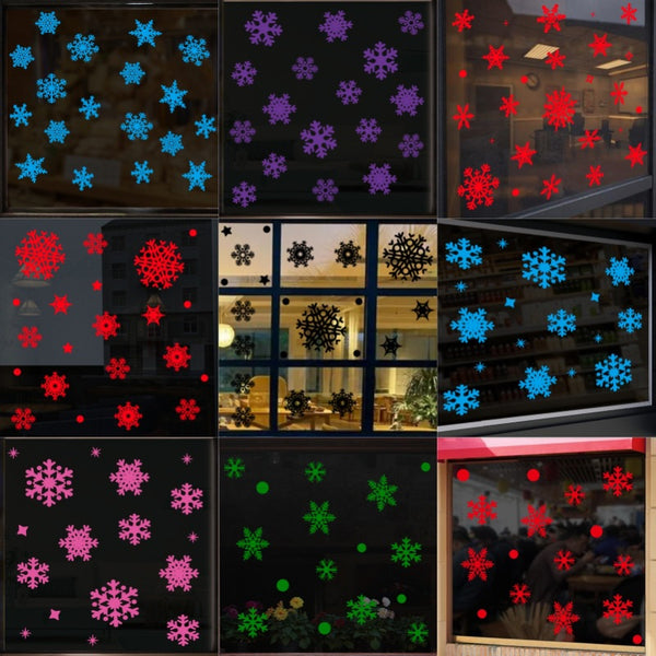 Cross-border Christmas snowflake sticker, red blue snowflake sheet window sticker, New Year's ornament, static snowflake glass door sticker