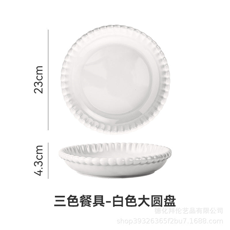 Insfrench creative pearl edge bowl, plate and dish tableware combination restaurant for home dessert oatmeal rice bowl suit