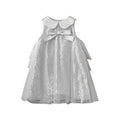summer girls' dress - baby girl silver sequin a-line dress with peter pan collar and bow detail - in stock