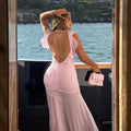 fashion style women's v neck silm see-through mesh patchworkruffles pleated backless holiday style dress