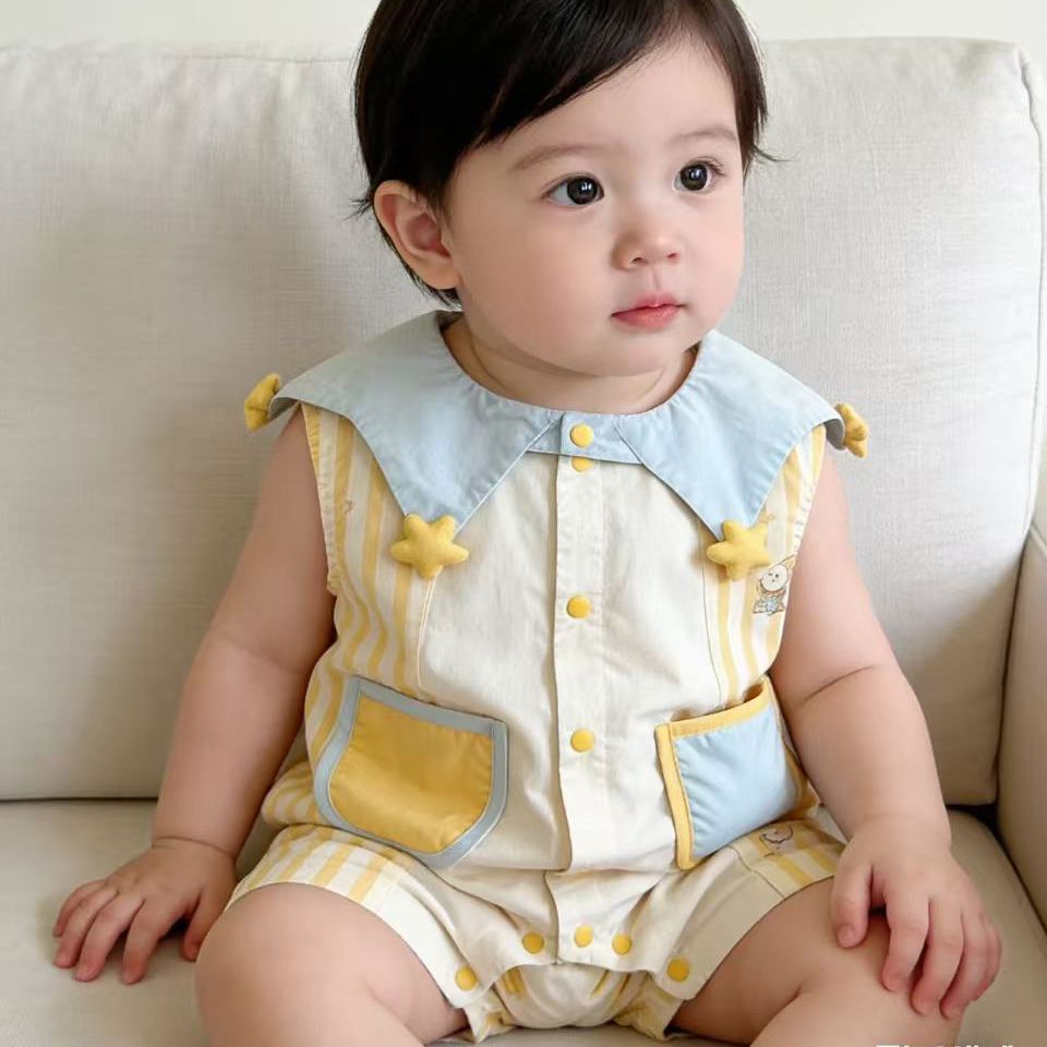 Summer lightweight newborn baby clothes - cute cartoon sleeveless romper for boys and girls, perfect for first birthday celebrations