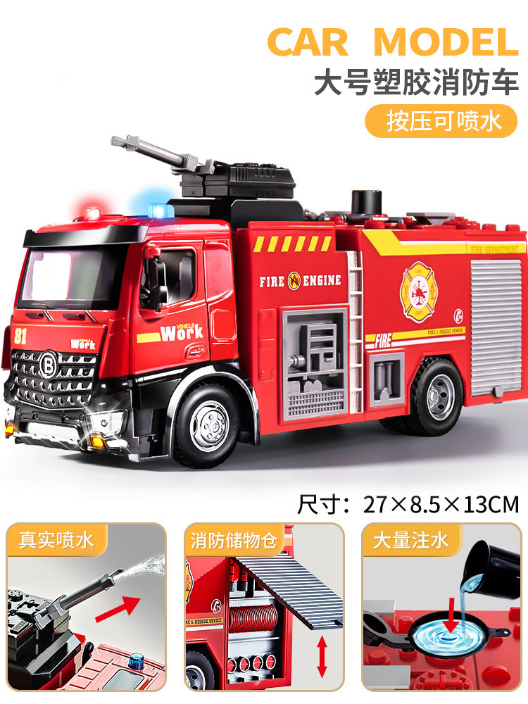 Kids' large fire truck toy - boy's alloy firefighter car with water spray, sprinkler, ladder, and rescue functions