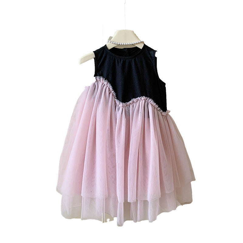 summer girls' tank dress - new stylish color block mesh princess dress for baby girls