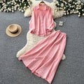 French chic lantern sleeve cardigan & high-waisted midi skirt two-piece set - women's autumn slimming & elegant commute outfit