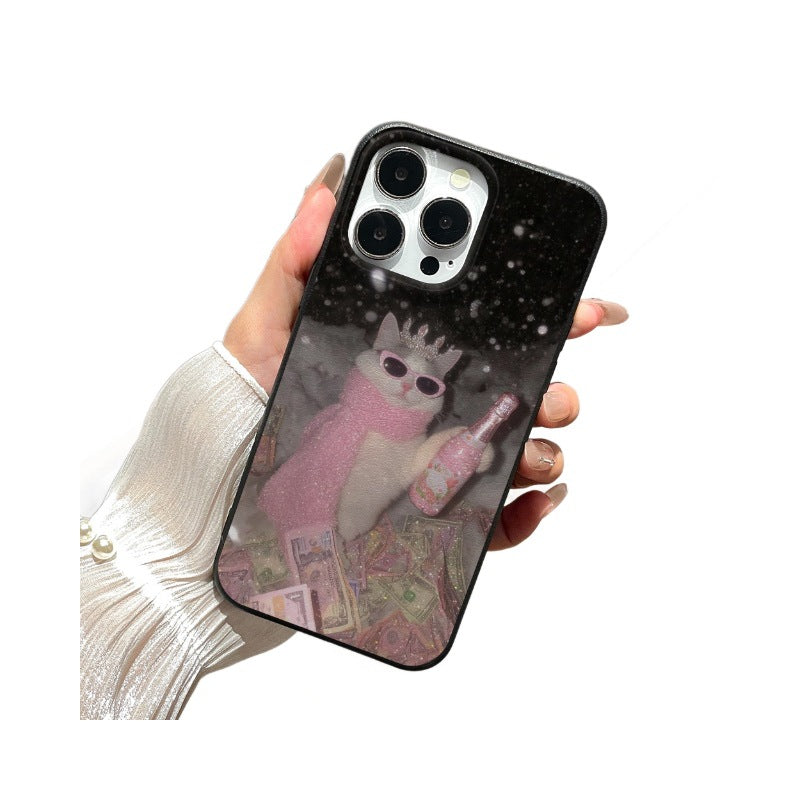 Suitable for iphone17pro mobile phone case, drunk cat, apple 16/13 all-inclusive anti-fall protective cover wholesale
