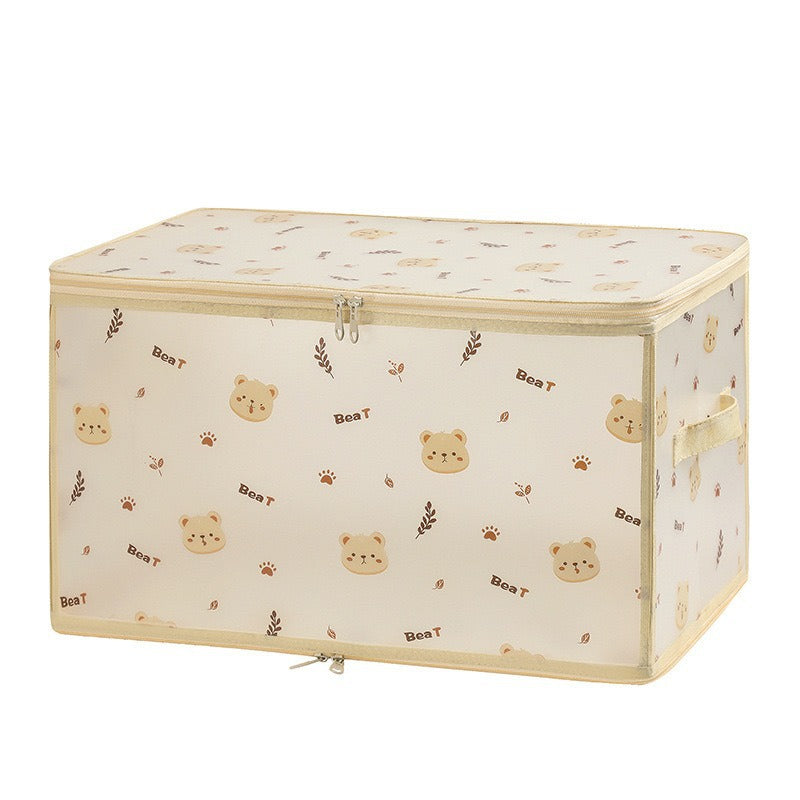 New PP waterproof storage box transparent with zipper clothing storage box original cartoon desktop cosmetics finishing box