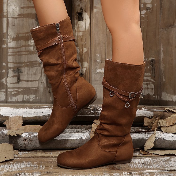 export plus size mid-calf boots for women,  spring/autumn new collection, side zipper ruched slouch boots, flat suede ankle boots