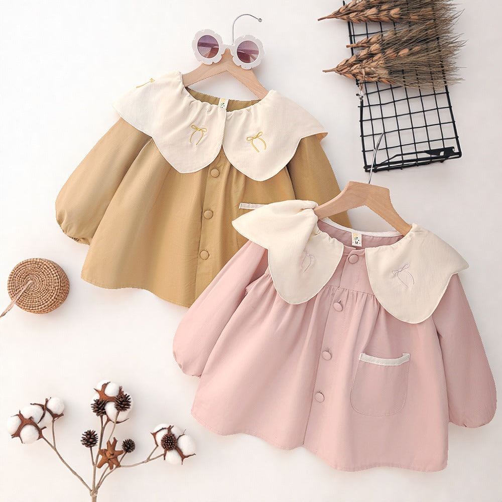 Kids' outerwear:  autumn new arrivals - korean style casual tops for girls, featuring turn-down collar, crew neck, loose fit, and single-breasted closure. perfect for spring and autumn