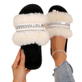Woven diamond strip indoor and outdoor casual wool slippers 2024 fall and winter floor mops bedroom home long hair slippers