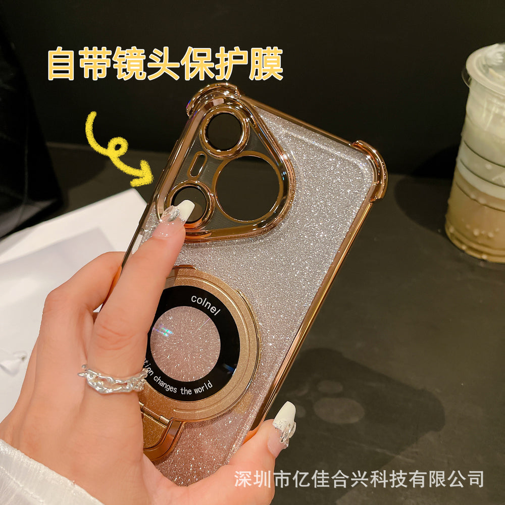 Huawei pura80 electroplated four corners suitable for honor magic8 gradient magnetic shield holder mobile phone case mate70
