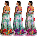 X6268 cross-border   fashion women's floral painted sleeveless v-neck maxi dress