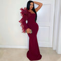 C7610 cross-border   fashion women's elegant single lace sleeve slim-fit dress
