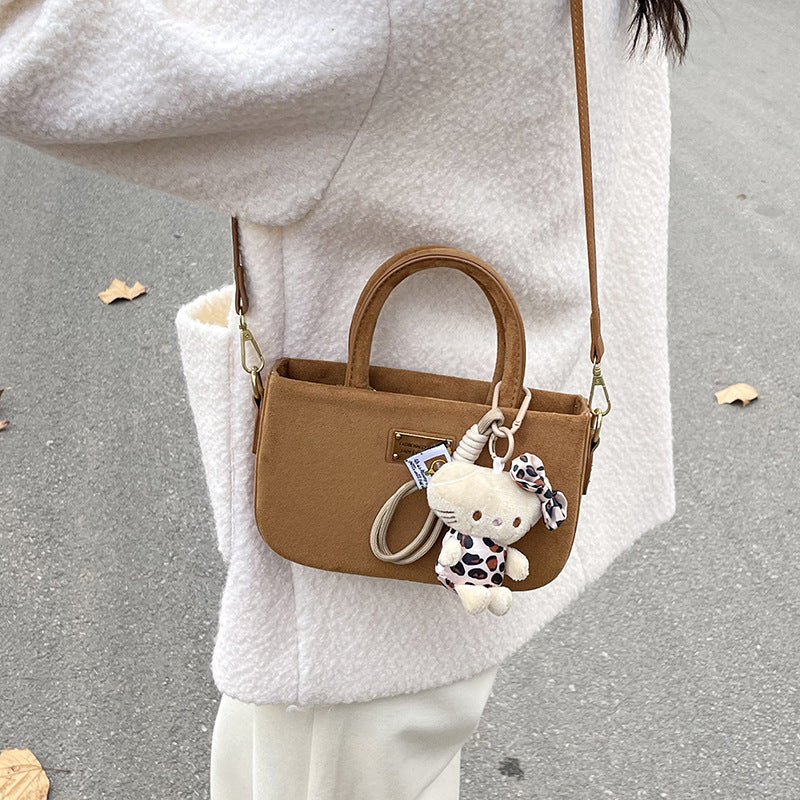 Frosted box bag, hand carry small bag, women's 2025 new autumn and winter retro suede messenger bag, mobile phone bag.