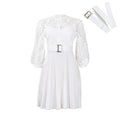 D322 independent station foreign trade women's clothing  new style pure color lace crochet cut out pleated european and american dress