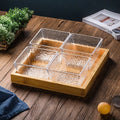 [4-grid fruit plate with transparent water ripples] + wooden plate, thickened plastic