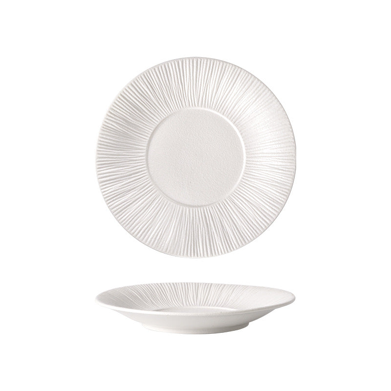 Nordic minimalist black and white ceramic steak plate - western dinner plate for restaurant, home, and hotel use - flat plate with unique creative presentation