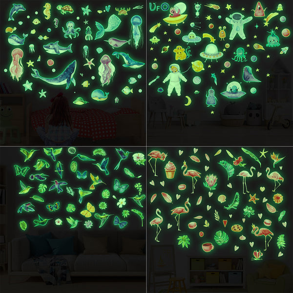 Cross-border   luminous ocean fish astronaut hummingbird flamingo sticker family children's room sticker