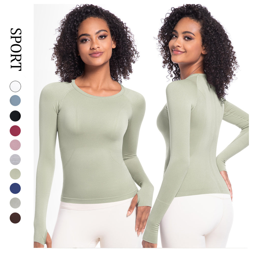 New seamless one-piece knit yoga top: high-stretch, compression fit, long sleeve, breathable, quick-dry running & fitness activewear t-shirt