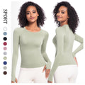 New seamless one-piece knit yoga top: high-stretch, compression fit, long sleeve, breathable, quick-dry running & fitness activewear t-shirt
