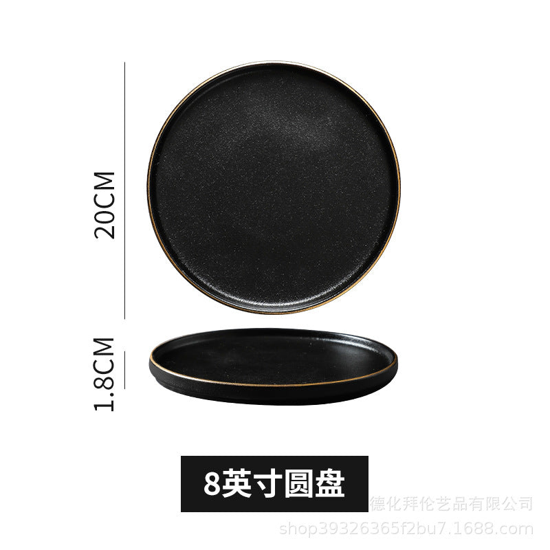 Japanese-style western dinner plates, creative steak plates, western dinner plates, creative black matte steak plates, commercial glossy white plates