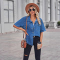 Ebay fashion cross-border foreign trade  new arrival washed thin denim shirt tops  short-sleeved cardigan for women