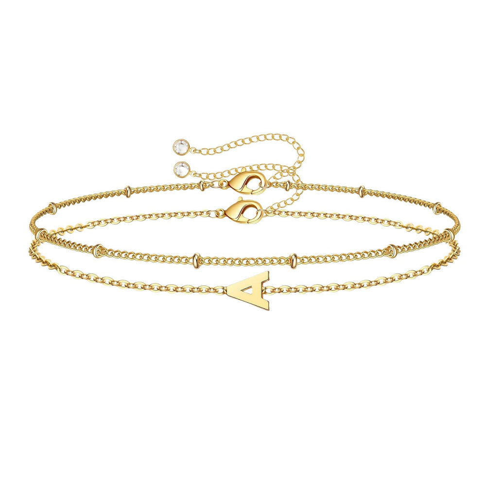 Amazon cross-border new product 26 letter grass line gold initial bracelet fashioneasiest for match layered rice bead chain bracelet for women