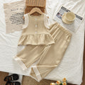 Girls' summer outfit set : new, stylish, and chic lace-trimmed babydoll top with wide-leg pants two-piece set for girls