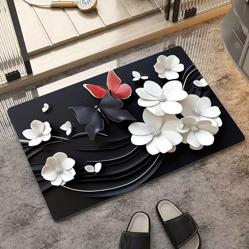 stereo butterfly soft diatom mud kitchen floor mat bathroom door absorbent quick-drying mat non-slip mat bathroom carpet