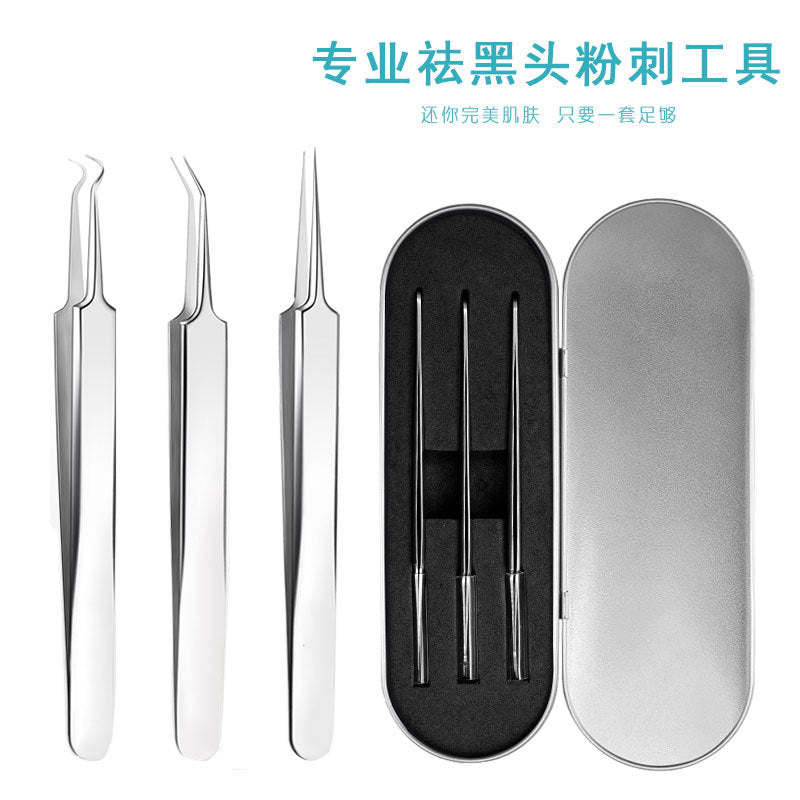 Stainless steel acne clip, acne needle, acne needle, acne picking 3-piece set, blackhead clip, acne tweezers suitin stock