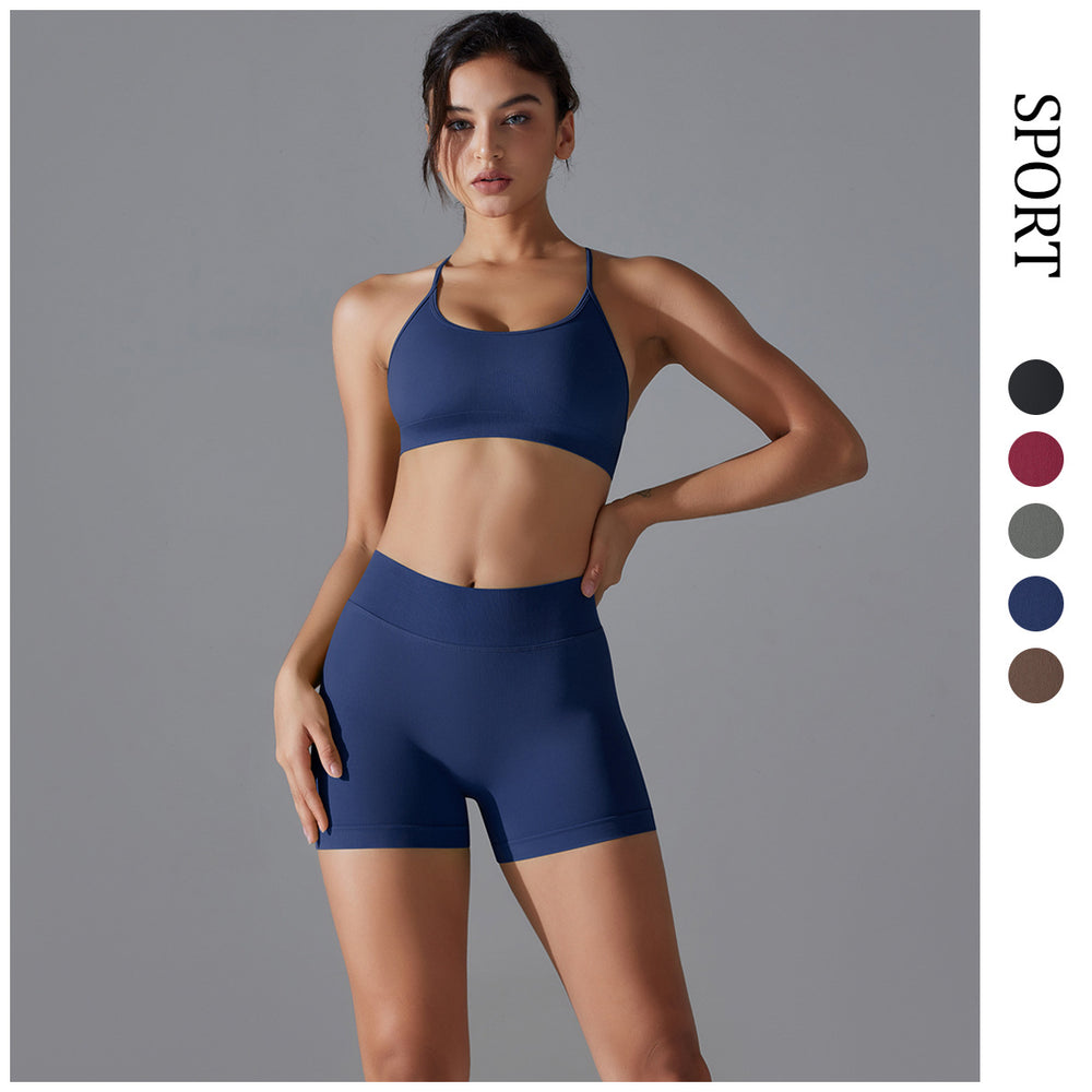 European and american seamless criss-cross back yoga outfit - breathable, quick-drying, compression crop top activewear set for running and fitness