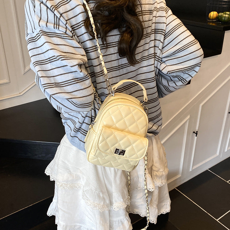 Korean style minimalist diamond pattern soft leather backpack for women, 2025 new fashionable and unique small backpack, simple shoulder travel bag