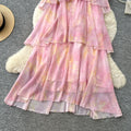 French riviera style pink ruffle cake dress - sleeveless off-the-shoulder a-line summer dress - stunning and unique design